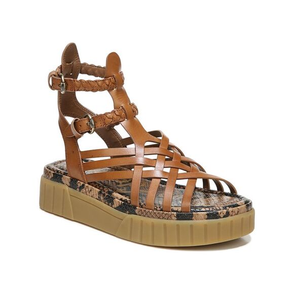 NWT SAM EDELMAN Womens Brown Snake In Geana Wedge Leather Gladiator Sandles 8 M - Picture 1 of 5